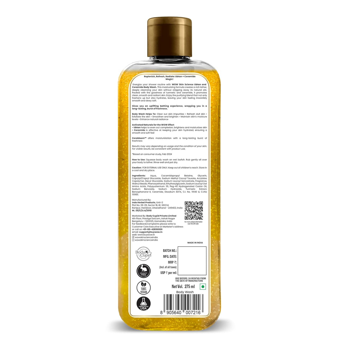 WOW Skin Science Ubtan & Ceramide Body Wash For Revives Dull Skin, Exfoliates and Softens | Grocsy