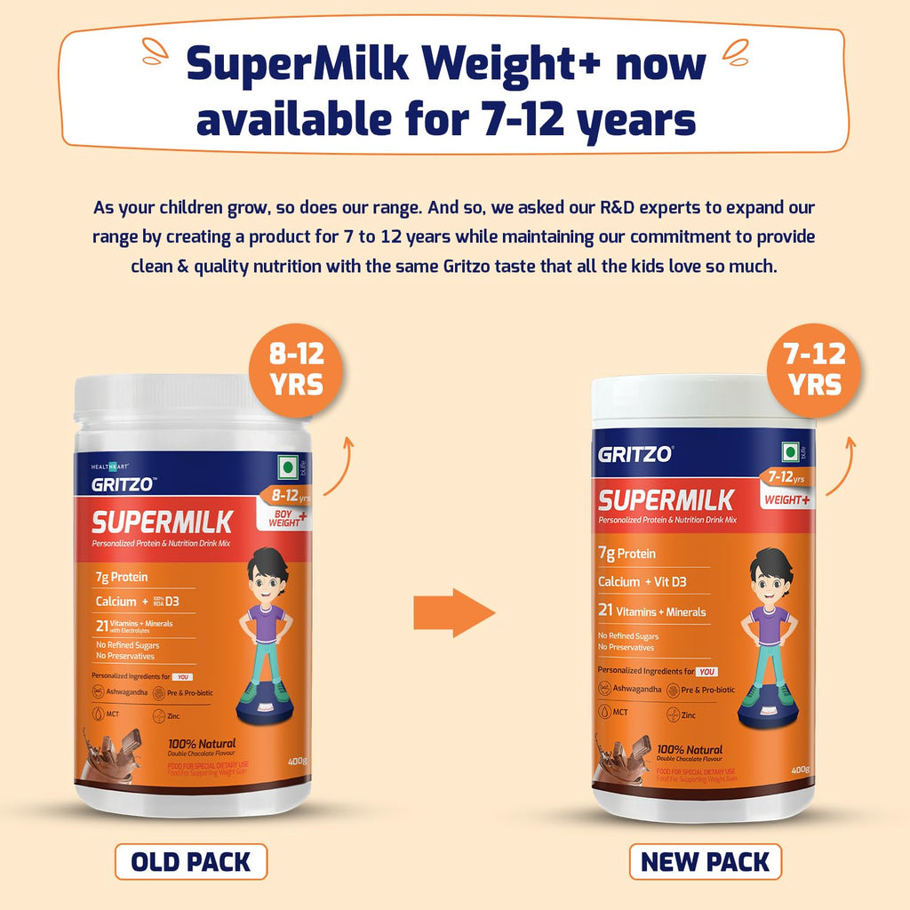 Gritzo Supermilk Weight+ for Boy/Girl 7 to 12 years (Double Chocolate) | Grocsy