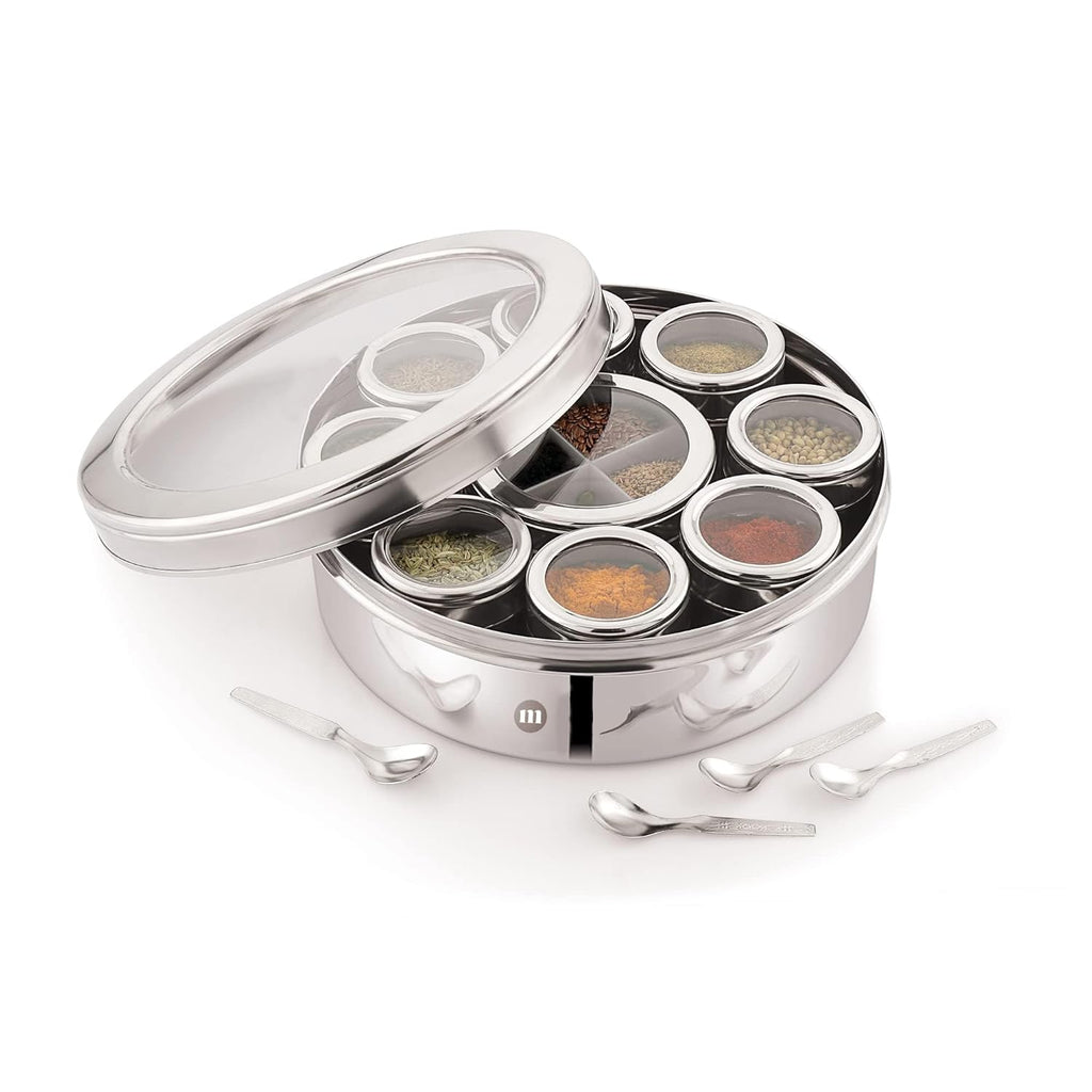 MARU Steel 12-in-1 Spice Box For Kitchen, Durable Masala Dani with Middle Partition Container | Grocsy