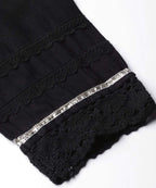 Juniper Women's Black Solid Cotton Flex Straight Fit Pants With Lace & Gota Work | Grocsy