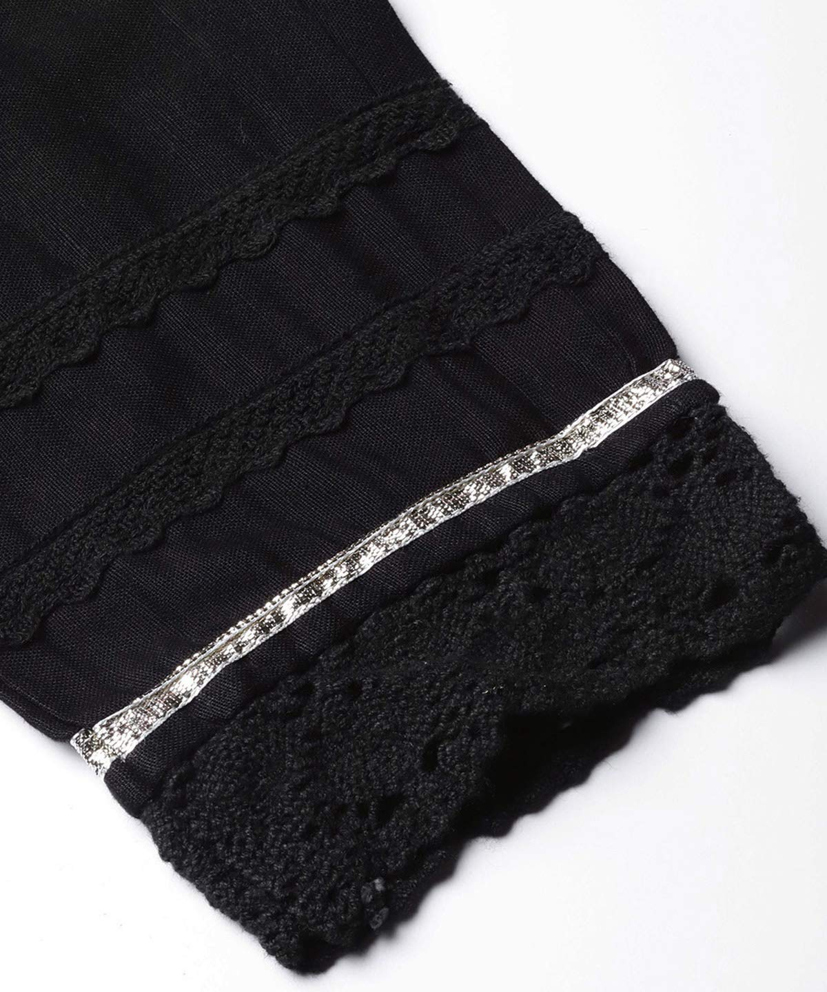 Juniper Women's Black Solid Cotton Flex Straight Fit Pants With Lace & Gota Work | Grocsy