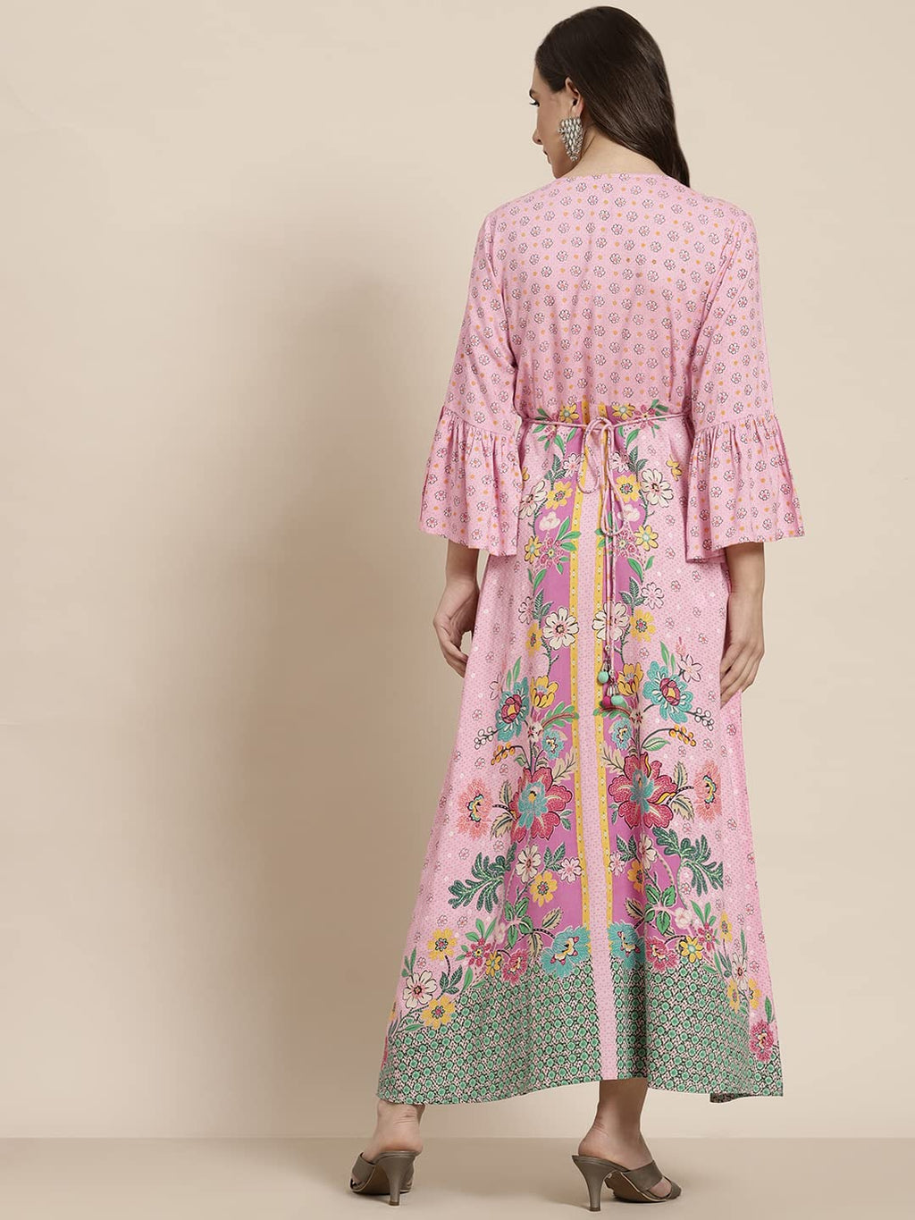 Juniper Women's Pink Floral Printed Rayon Kurta With Buttons Closure At Back | Grocsy