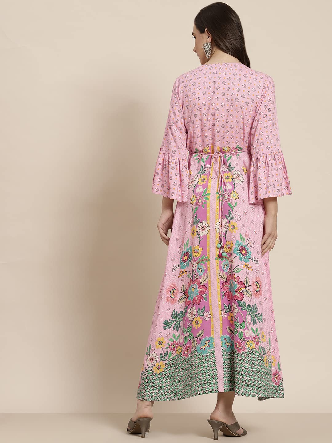 Juniper Women's Pink Floral Printed Rayon Kurta With Buttons Closure At Back | Grocsy