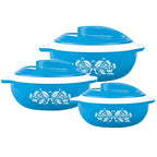 CELLO Hot Serve Insulated Inner Steel Casserole Set of 3, Blue (500ml, 850ml, 1500ml) | Hot Box for Kitchen | Hot Pot | Grocsy