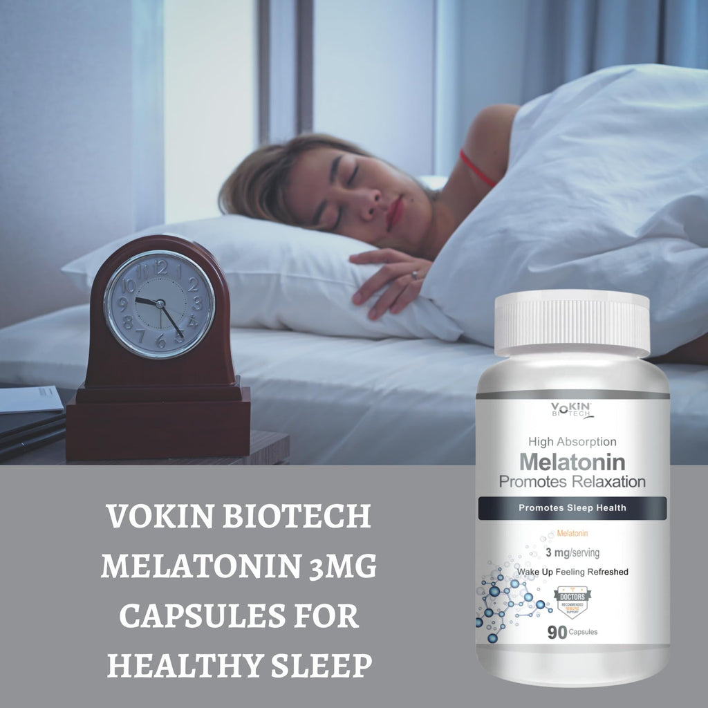 Vokin Biotech Melatonin 3mg Healthy Sleep Cycle | Helps Stress & Anxiety Relief | Improve Concentration | Grocsy