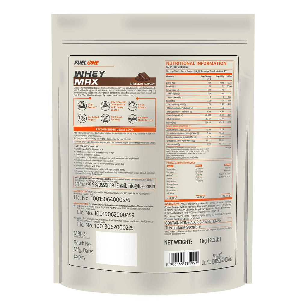 FUELONE Whey Max - Chocolate, with Shaker | Grocsy