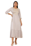 Juniper Women's Grey Zari Embroidered Rayon Dobby Maxi Dress | Grocsy