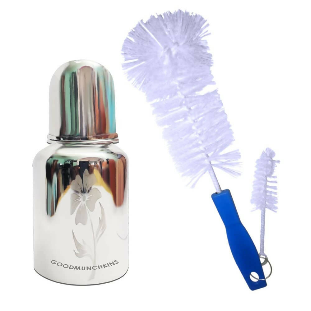 Goodmunchkins Stainless Steel Baby Feeding Bottle 304 Grade for Infants/Toddlers with Bottle Cleaning Brush-150ml | Grocsy