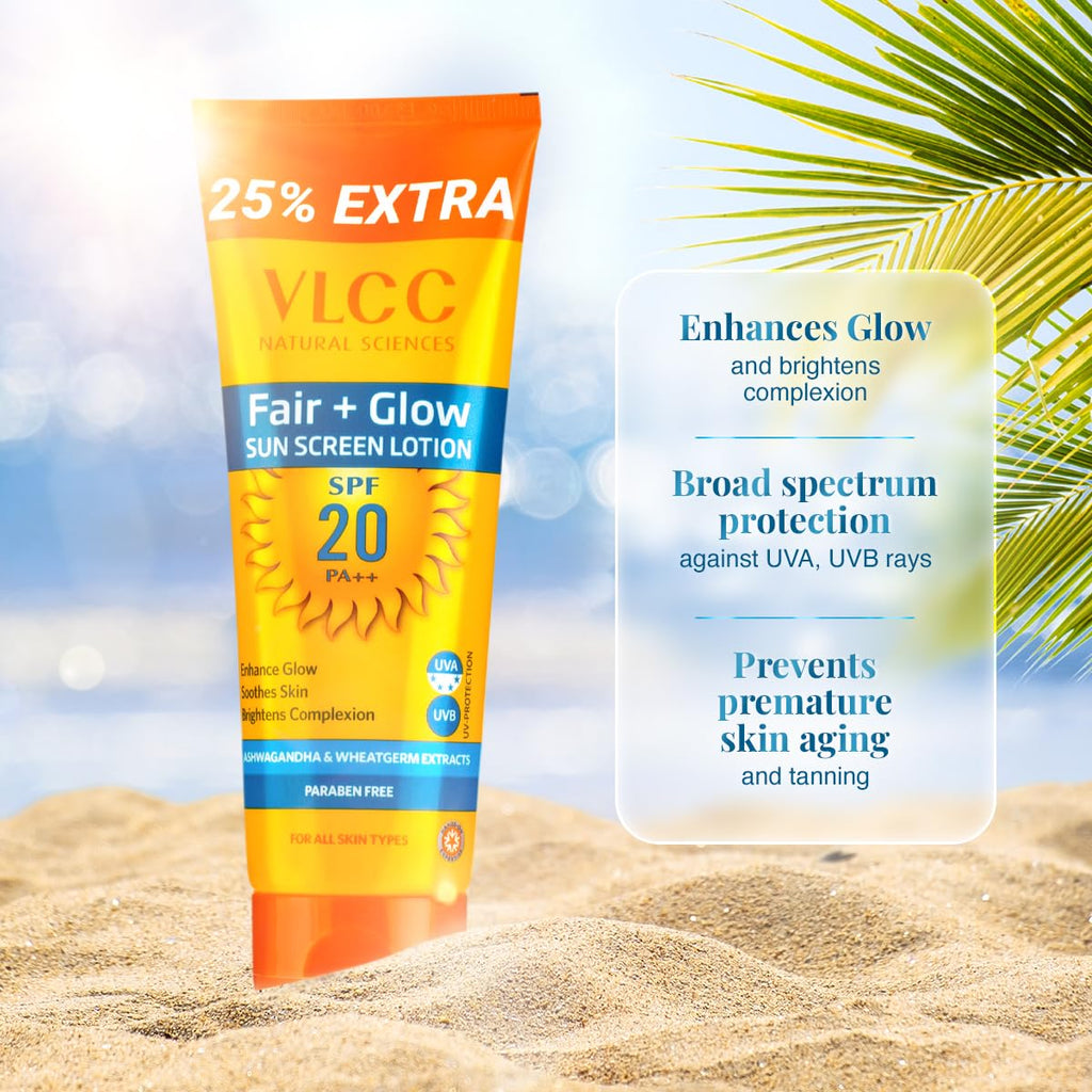 VLCC Fair+Glow Sun Screen Lotion SPF 20 PA++ | Grocsy