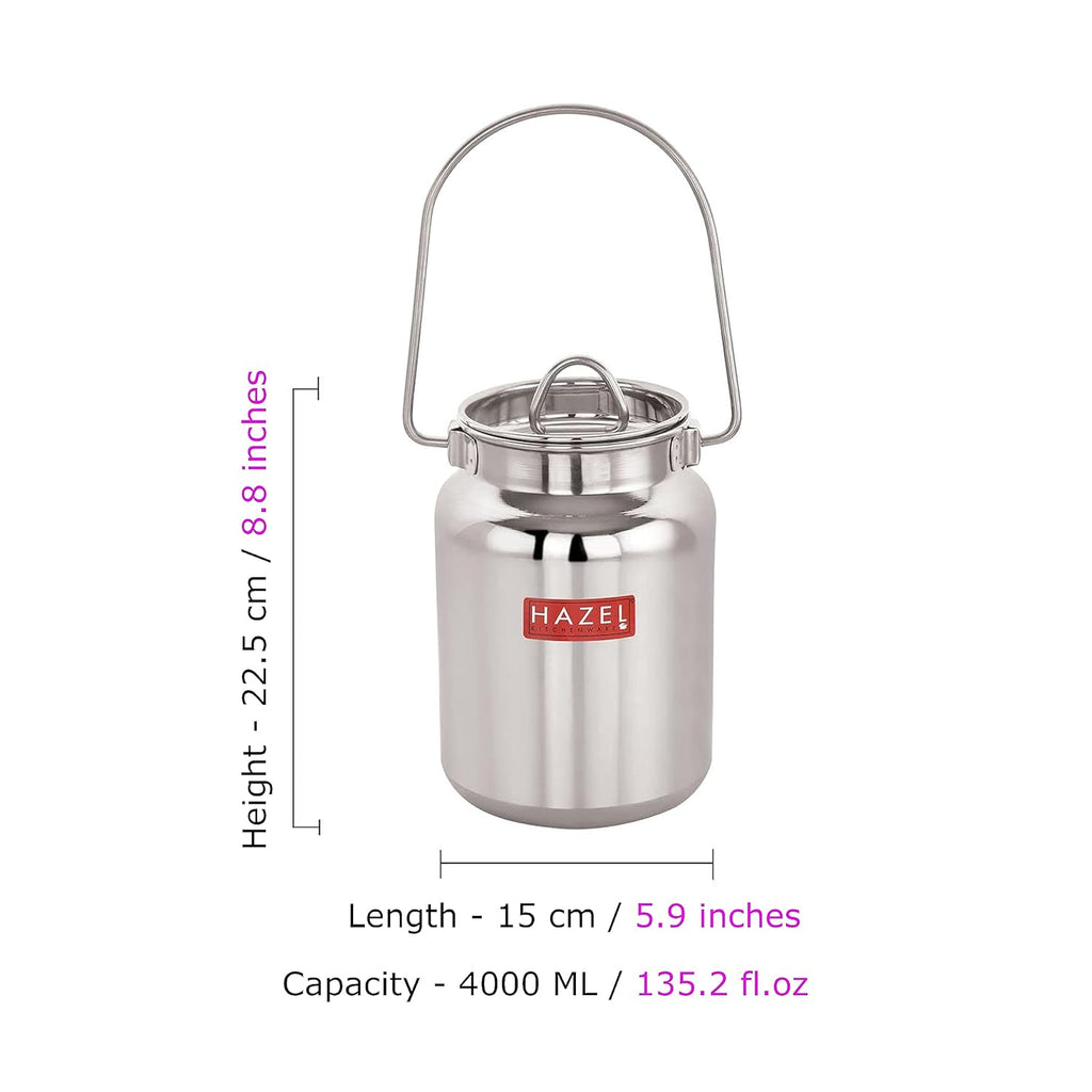 HAZEL Stainless Steel Oil and Ghee Air Tight Container-4 Litre | Grocsy