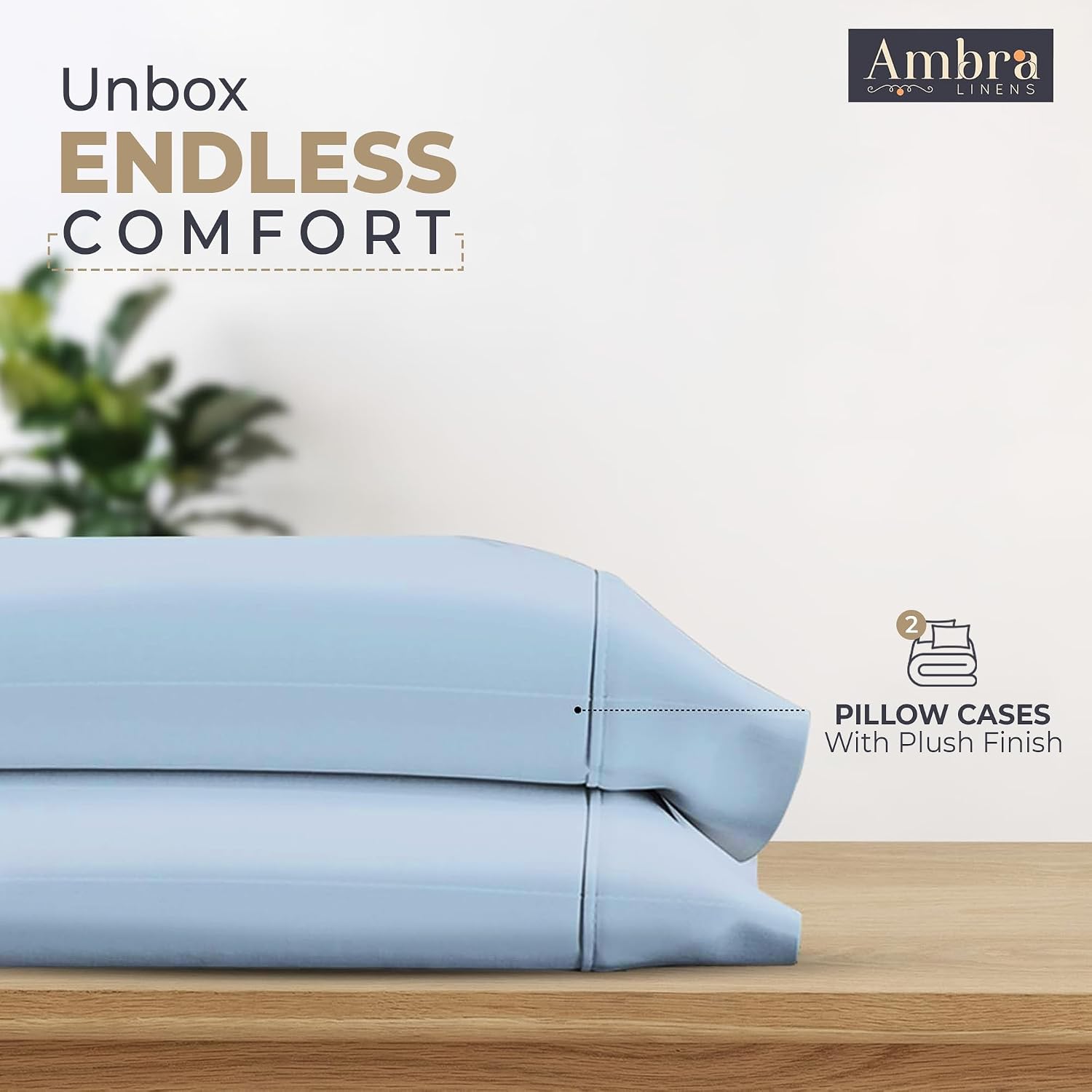 Ambra Linens Ultra Soft Pillow Protectors 400TC Set of 2 Breathable Pillow Covers-Sky Blue | Grocsy