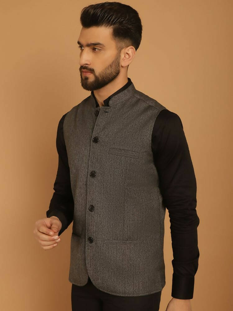 Even Apparels Nehru Jacket With Welt Pockets - Grey | Grocsy