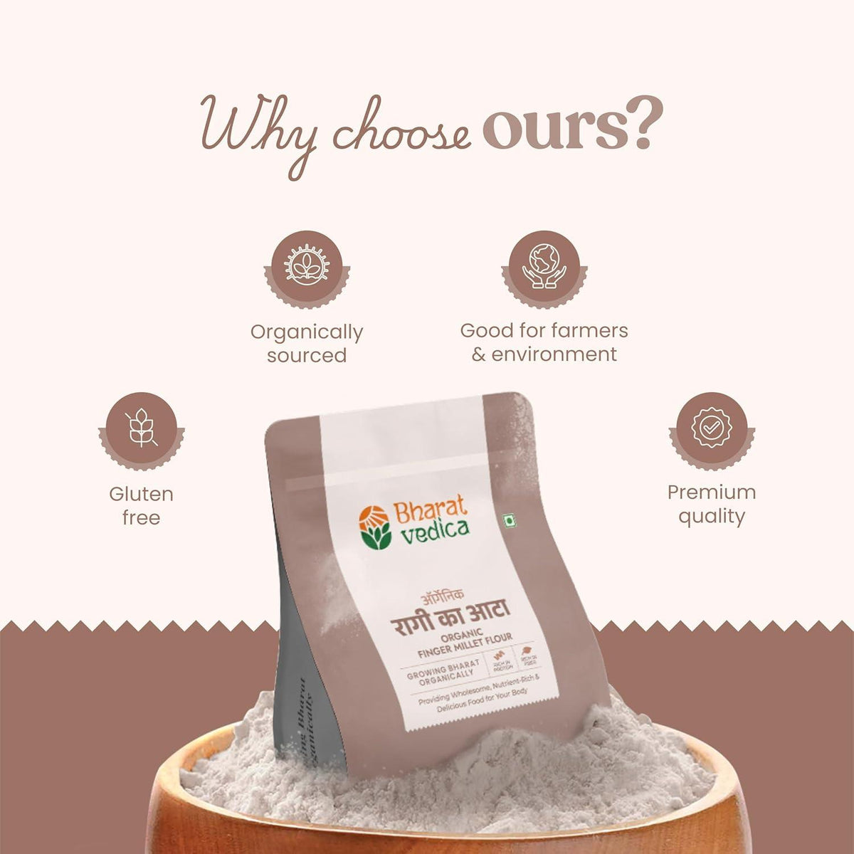 Bharat Vedica Organic Finger Millet Flour - Organic Ragi ka atta | Grocsy