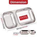 HAZEL 2 Compartment Stainless Steel Section Plate | Rectangle Divided Thali Tray | Grocsy
