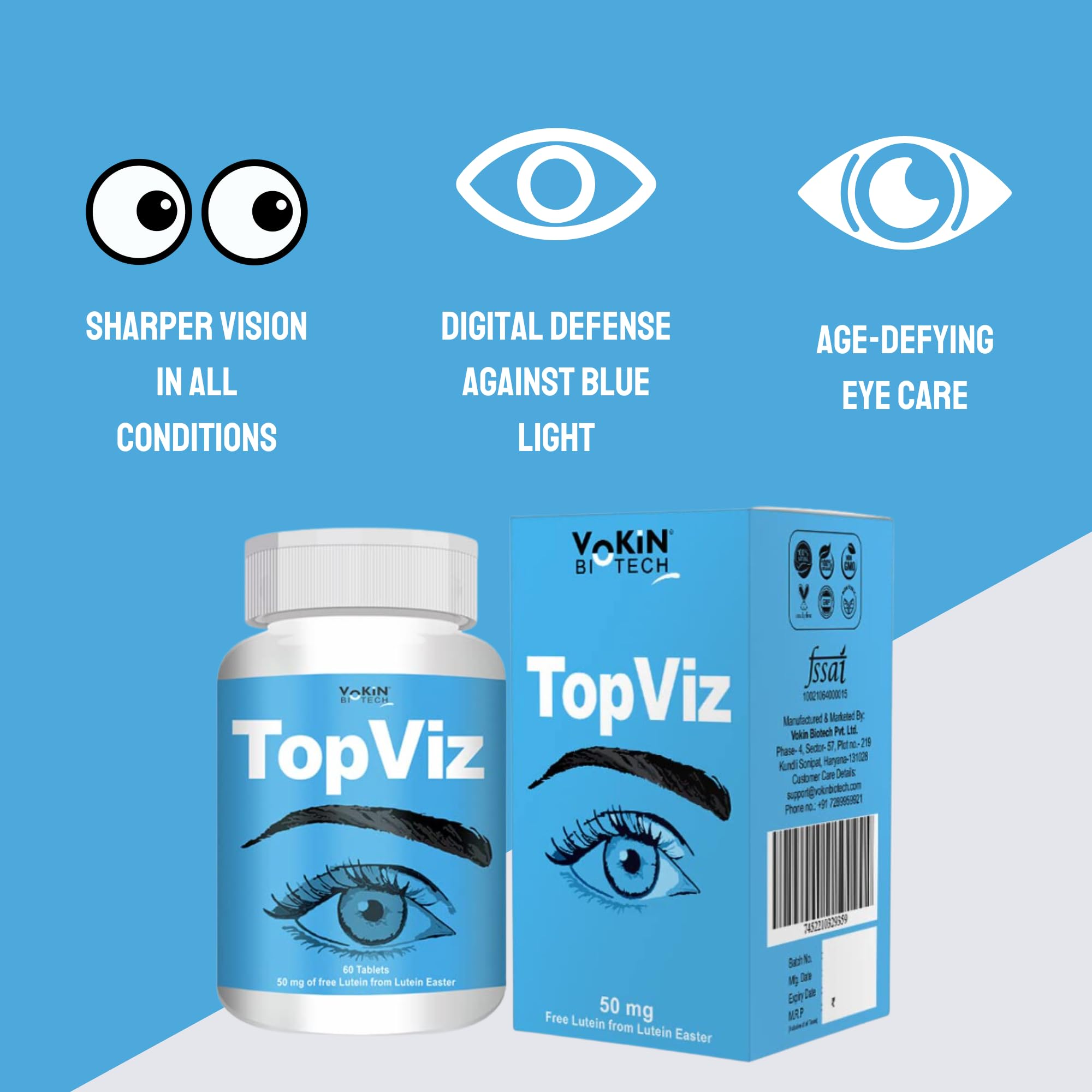 Vokin Biotech Topviz Eye Care Supplement To Improve Vision, Blue Light & Digital Guard (Lutein, Zeaxanthin) | Grocsy