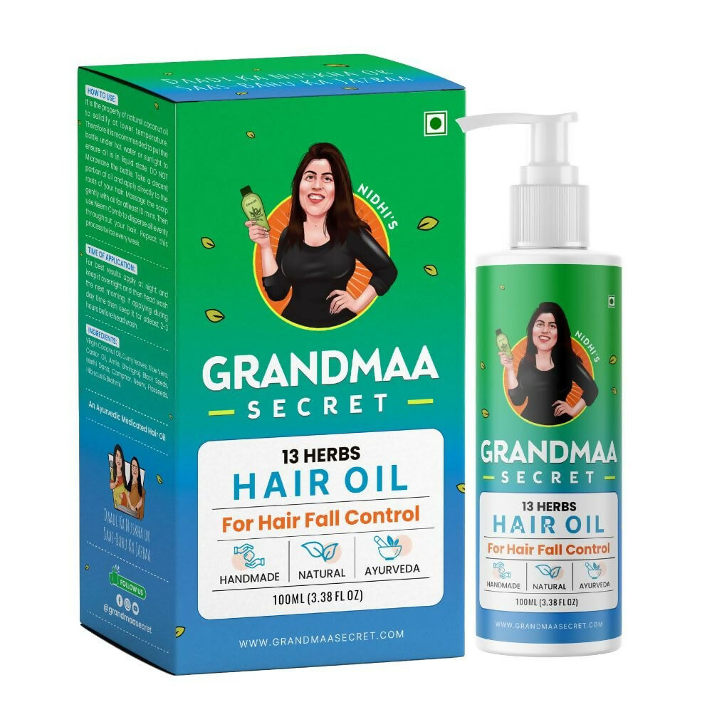 Nidhi's Grandmaa Secret 13 Herbs Hair Oil Handmade Natural Hair Oil With Coconut Oil, Curry Leaves & More Hair Fall Control Oil For Dry Damaged Hair | Grocsy