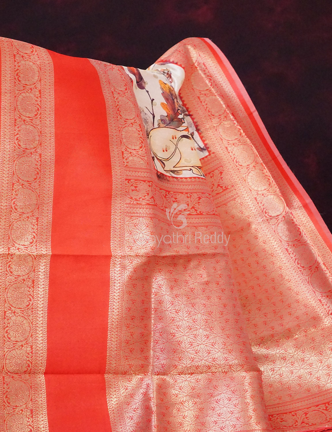 Milk White Banaras Border Pichwai Design Banarasi Semi Silk Saree By Gayathri Reddy Designer Studio | Grocsy