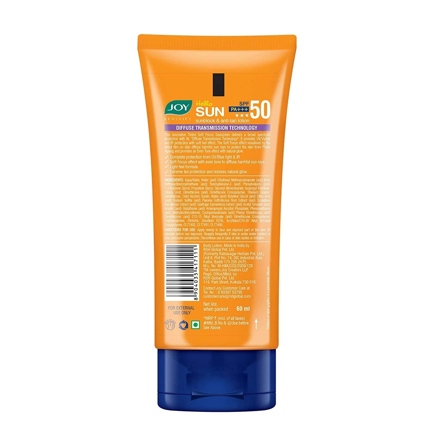 Joy Revivify Hello Sun Sunblock & Anti-tan Lotion (SPF 50 PA+++) | Grocsy
