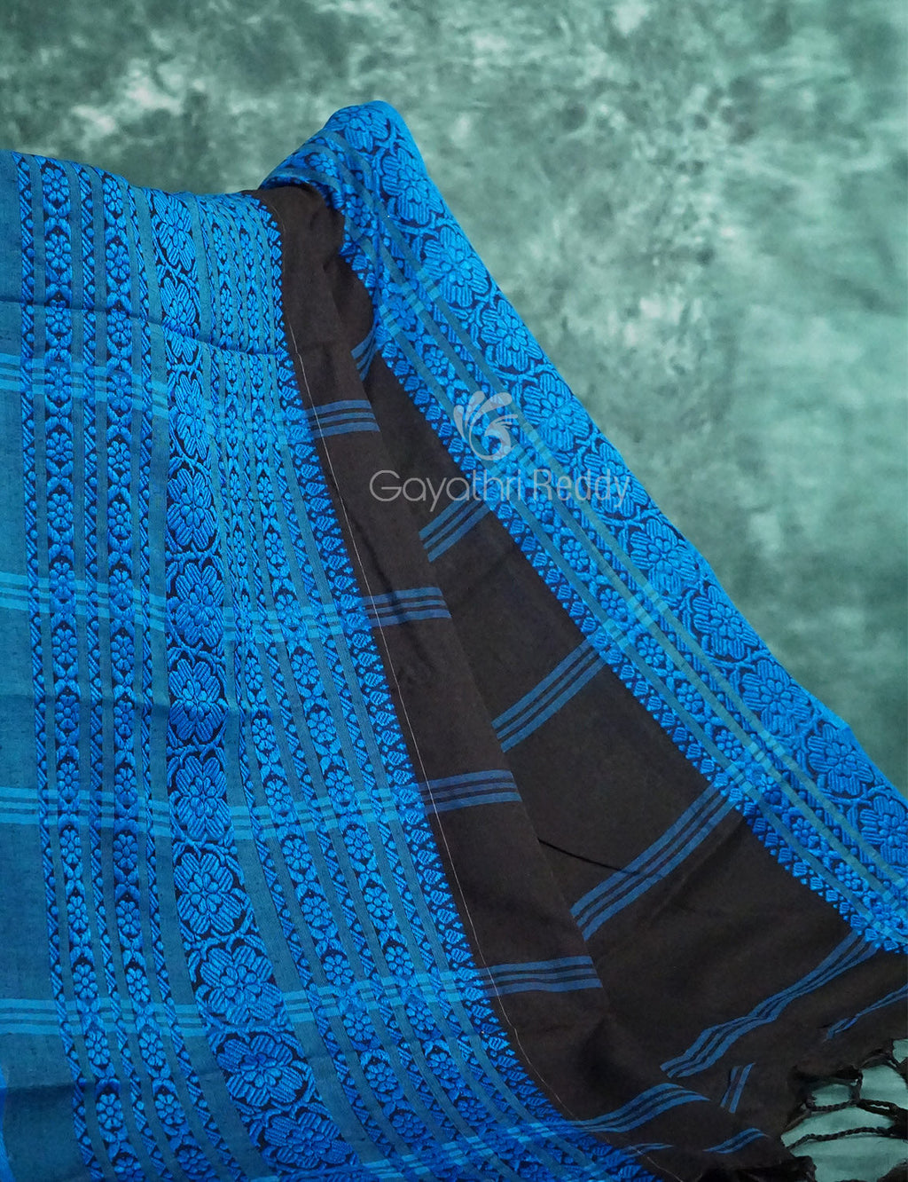 Black And Ink Blue Colour Contrast Thread Border Khadi Cotton Saree By Gayathri Reddy Designer Studio | Grocsy