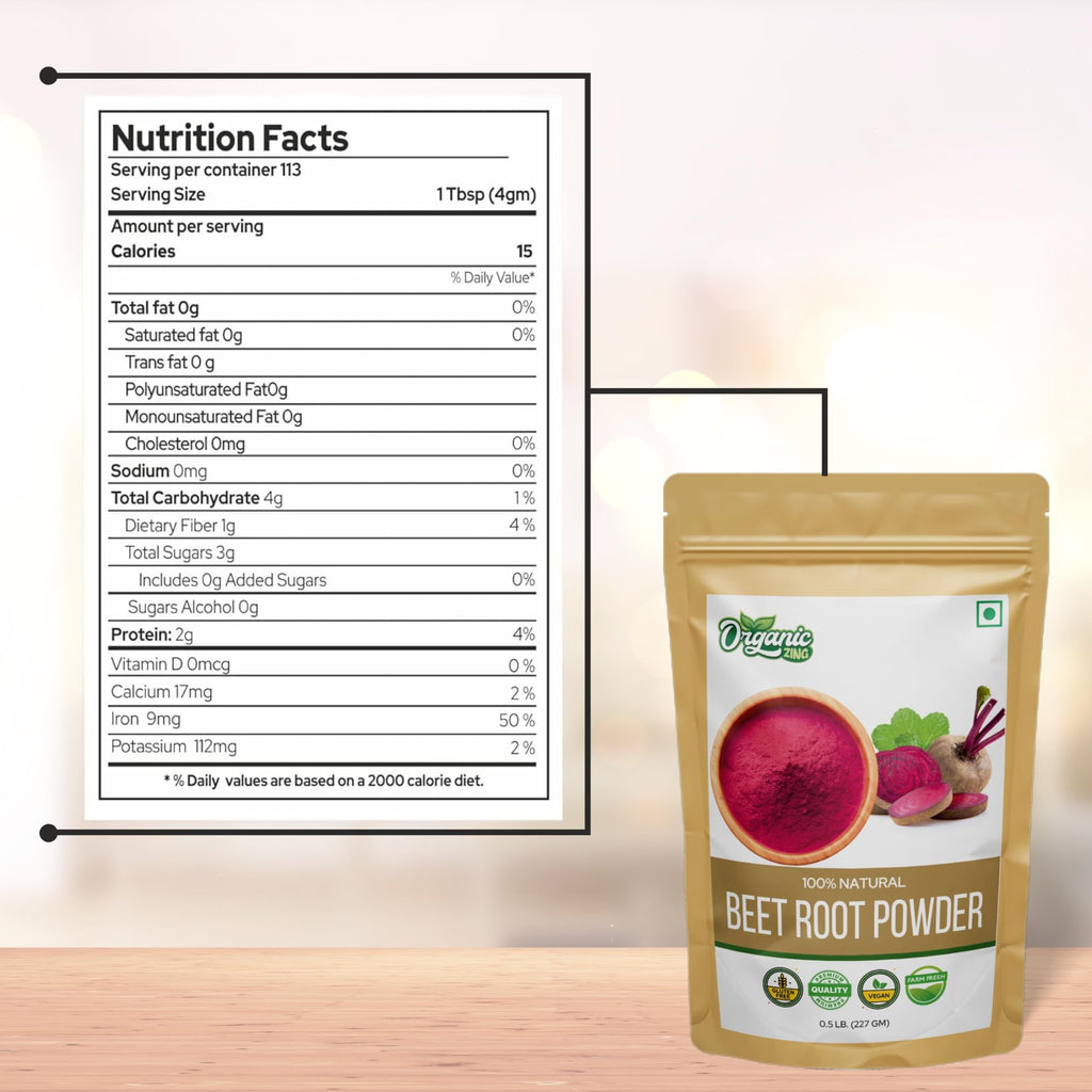 Organic Zing Beetroot Powder/Vegan/Preservative Free/Product of India - 227gm Resalable Pack (Pack of 2) | Grocsy