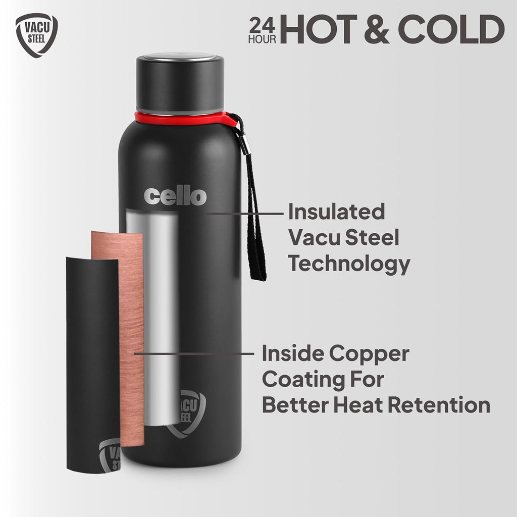 CELLO Duro Kent Insulated Stainless Steel Flask Water Bottle for Daily Use 900 ml, Black | Grocsy