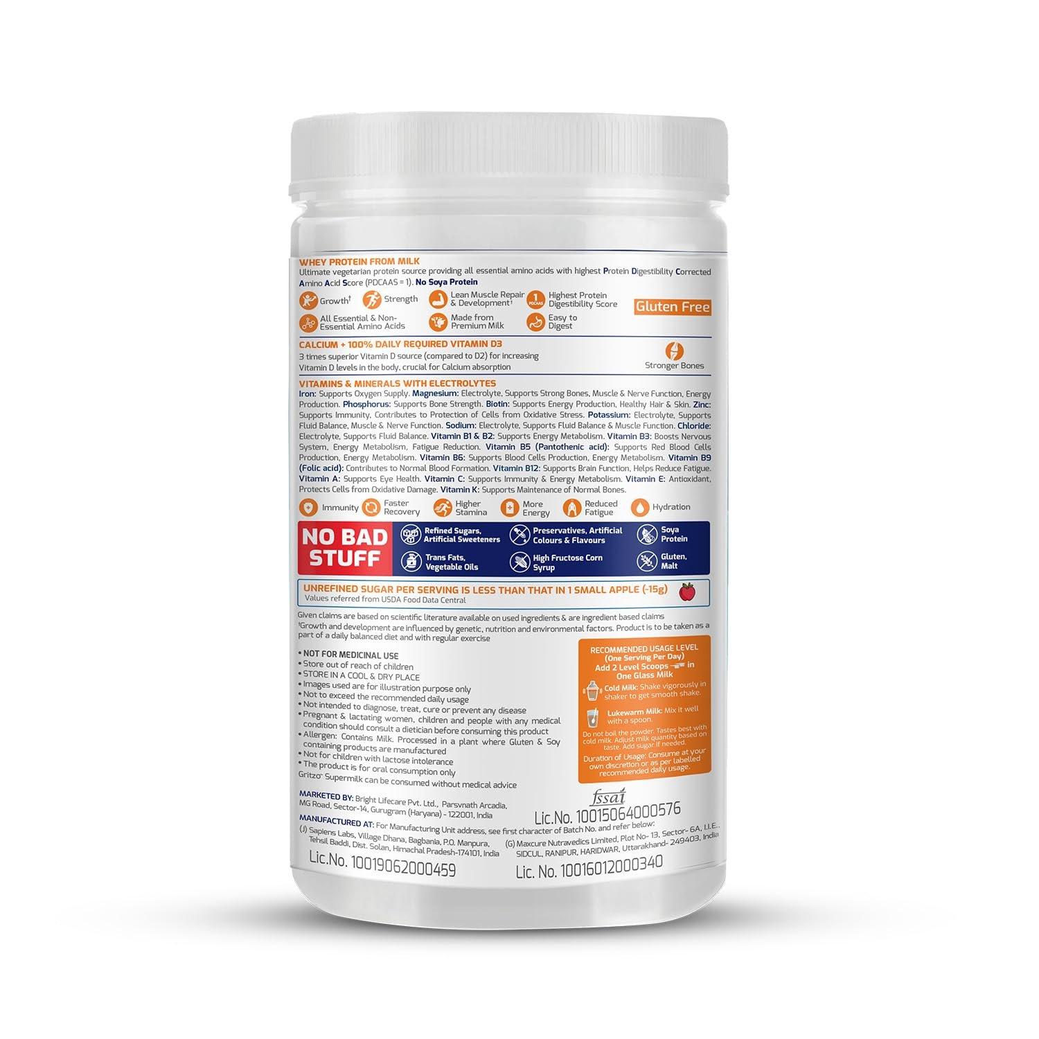 Gritzo SuperMilk Overall Growth (7-12y Boys), 9g Protein (Double Chocolate, Zero Refined Sugar, 20 Vitamins & Minerals | Grocsy