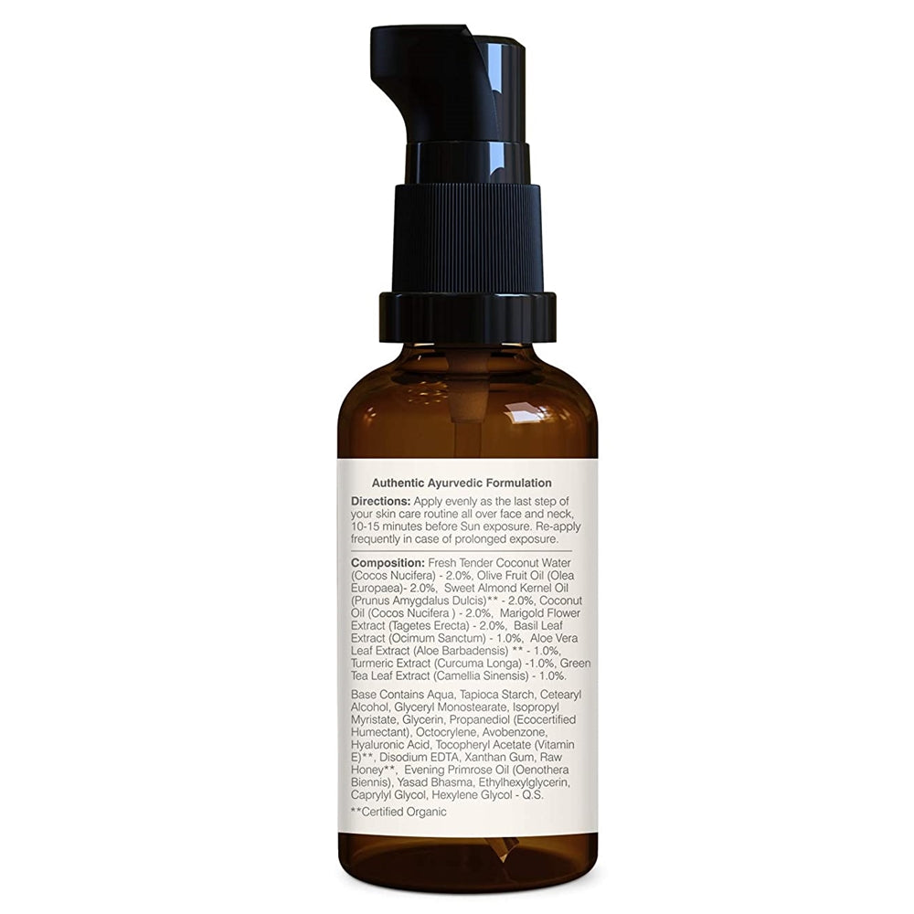 Forest Essentials Sun Fluid Tender Coconut Water with Turmeric & Basil Leaf SPF 50|PA + + | Grocsy