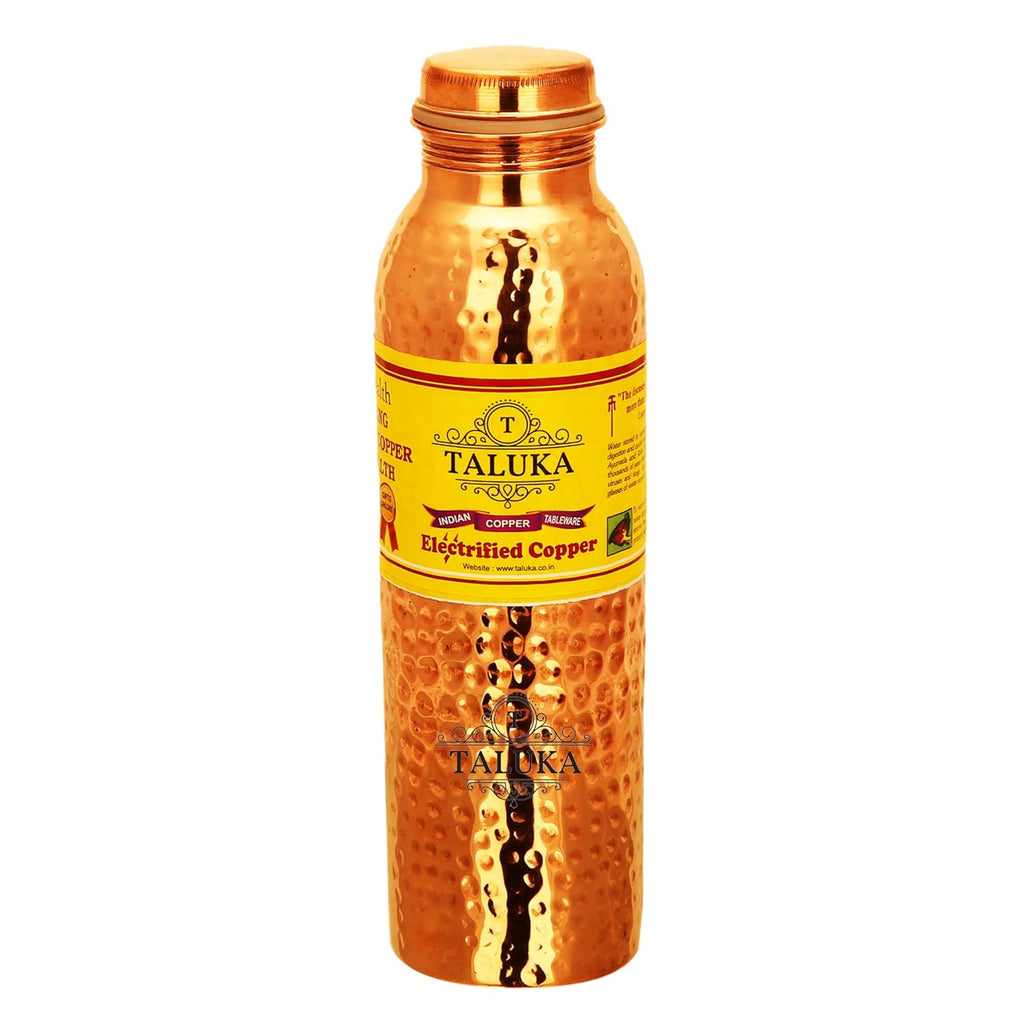 Taluka With T Logo Pure Copper Handmade Quality Hammered Copper Bottle Water Capacity-1000 ML | Grocsy