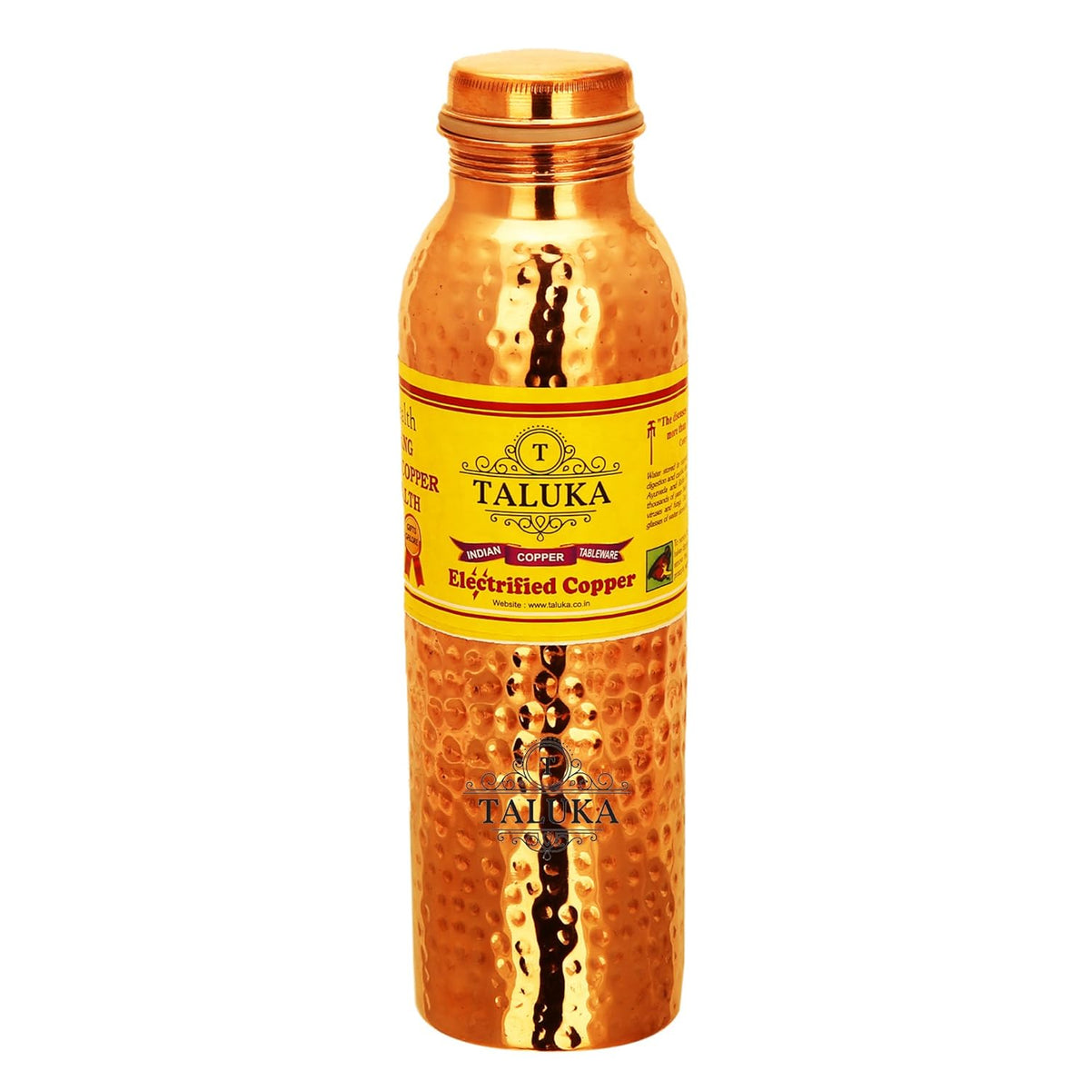 Taluka With T Logo Pure Copper Handmade Quality Hammered Copper Bottle Water Capacity-1000 ML | Grocsy