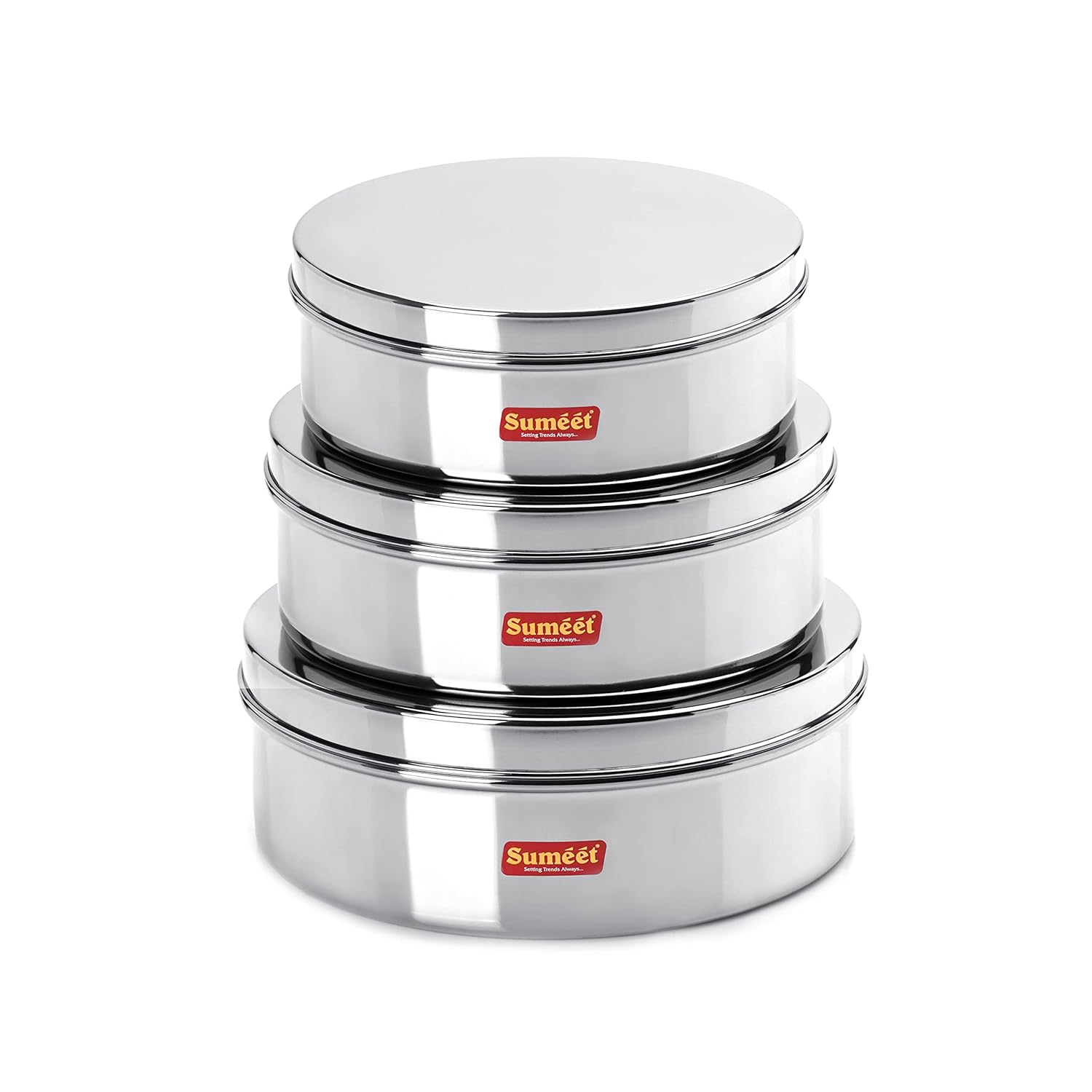 Sumeet Stainless Steel Flat Canisters/Storage Containers Set Of 3Pcs (1.5Ltr,2.1Ltr,2.7Ltr) | Grocsy