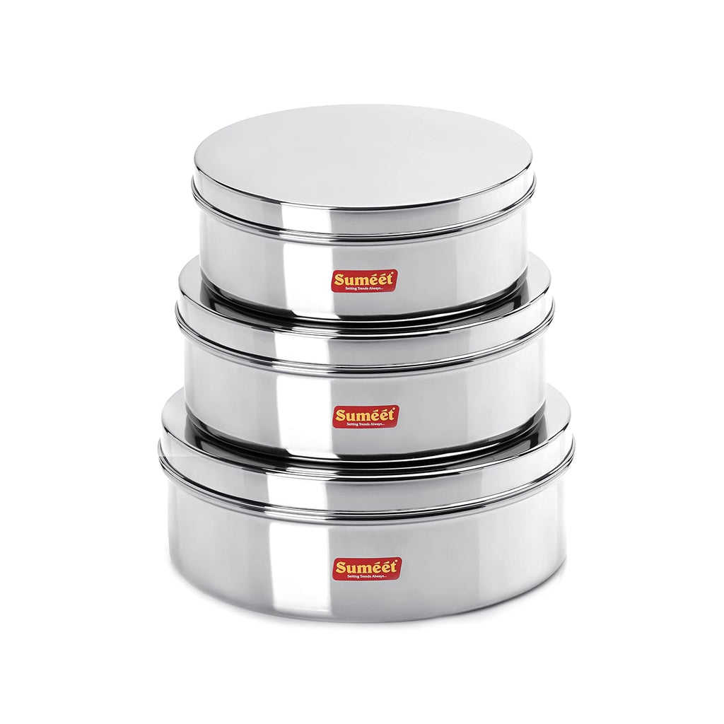 Sumeet Stainless Steel Flat Canisters/Storage Containers Set Of 3Pcs (1.2Ltr,1.5Ltr,2.1Ltr) | Grocsy