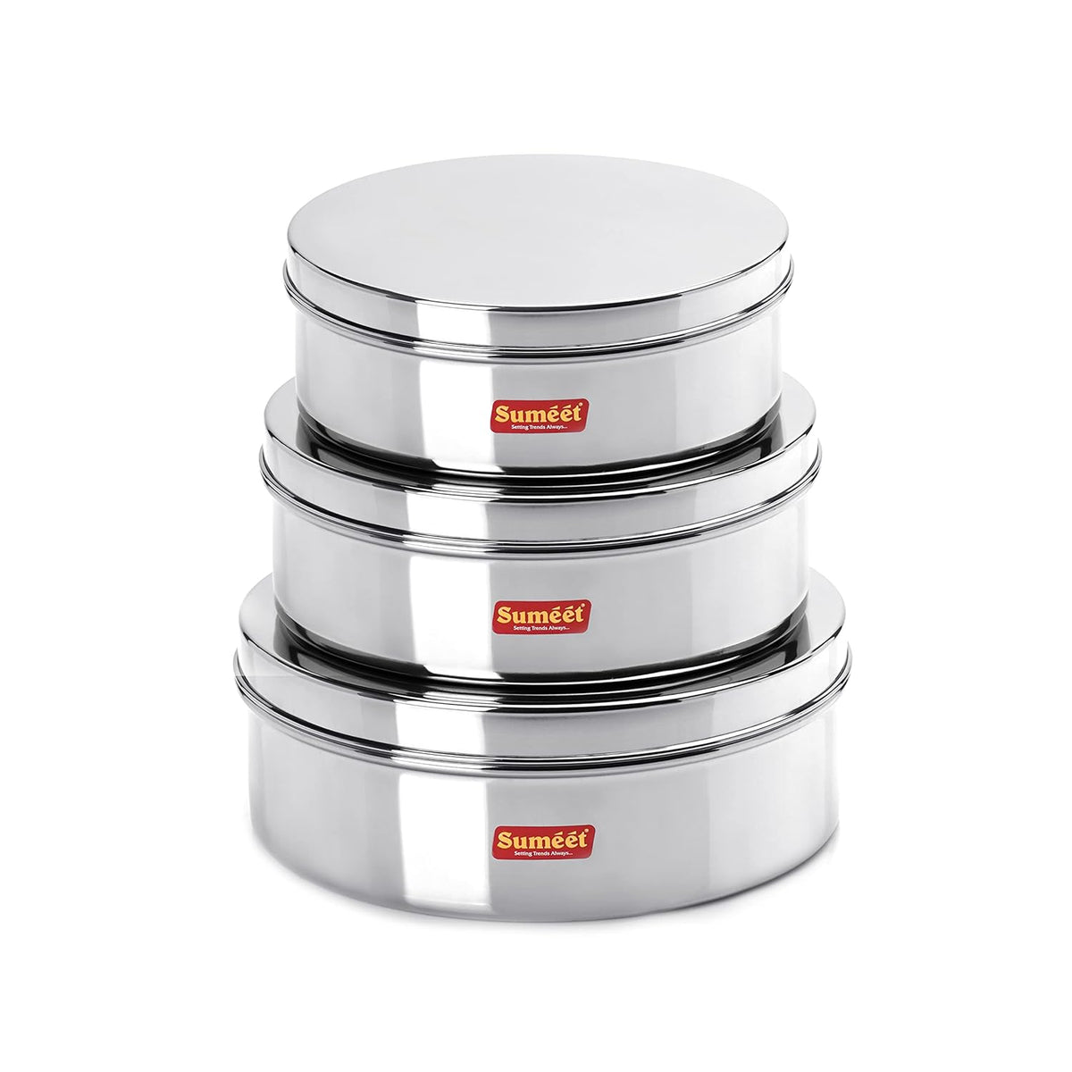 Sumeet Stainless Steel Flat Canisters/Storage Containers Set Of 3Pcs (1.2Ltr,1.5Ltr,2.1Ltr) | Grocsy