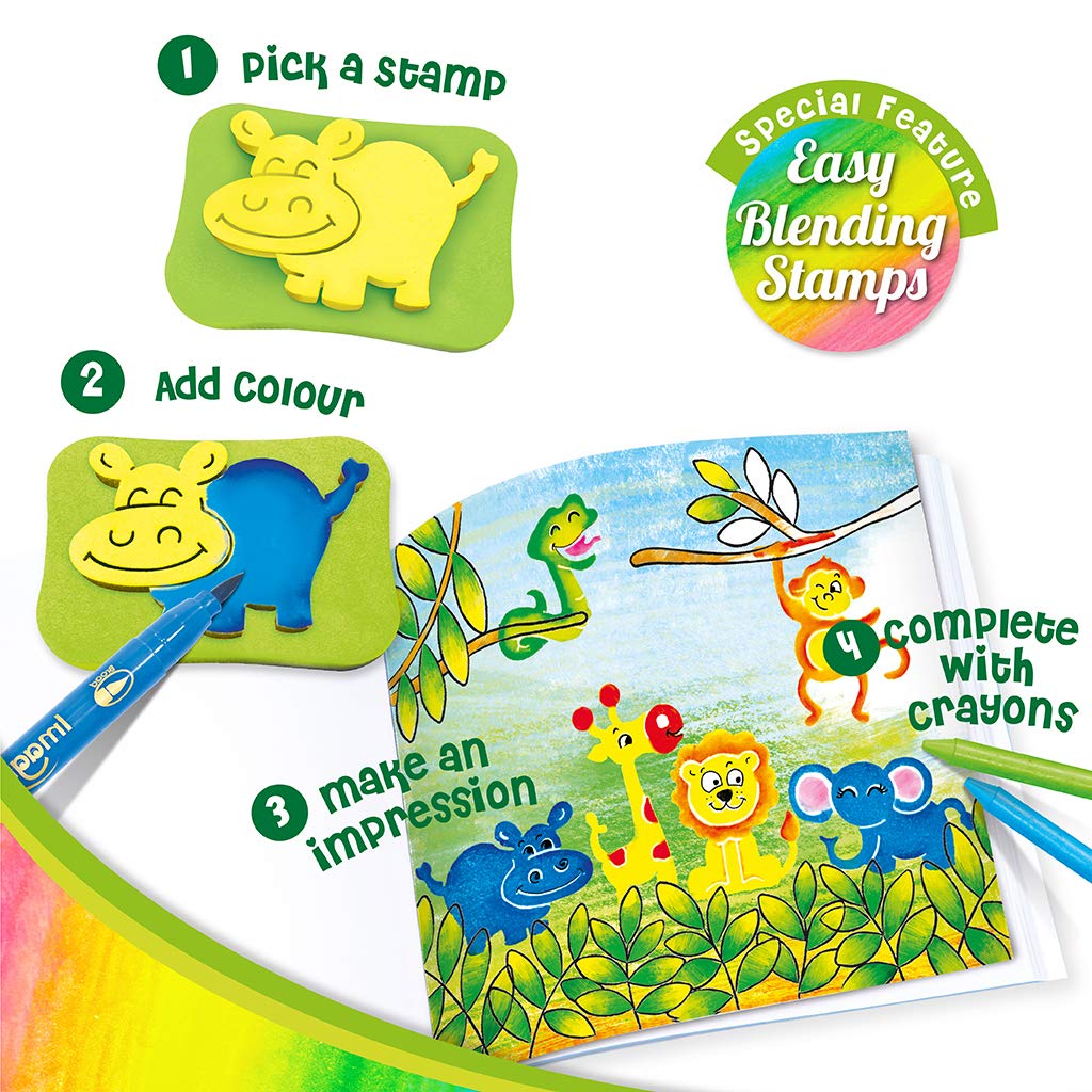 Imagimake Stamp Art Animal Kingdom | Crafts for Kids Ages 3-5 | Stamps with Easy Blending Pens | Arts and Crafts for Kids Ages 3-5 | Gifts for Toddlers | Gifts for Girls & Boys 3, 4, 5 Years | Grocsy