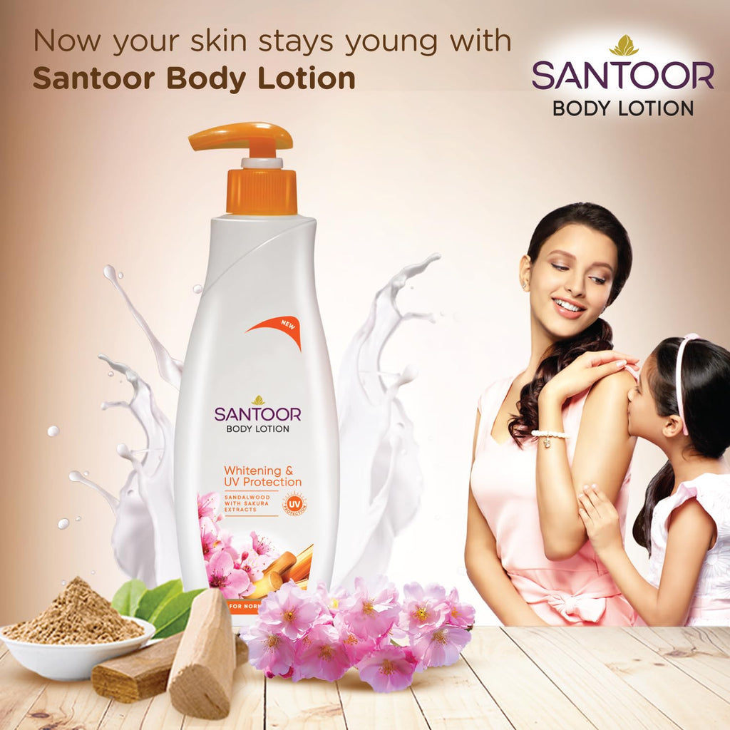 Santoor Body Lotion Whitening And UV Protection | Grocsy