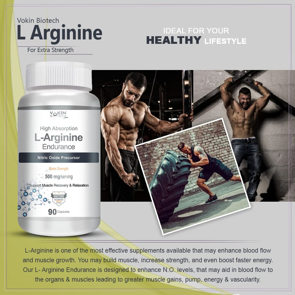 Vokin Biotech L-Arginine 500mg,Support Muscle Recovery & Relaxation | Grocsy