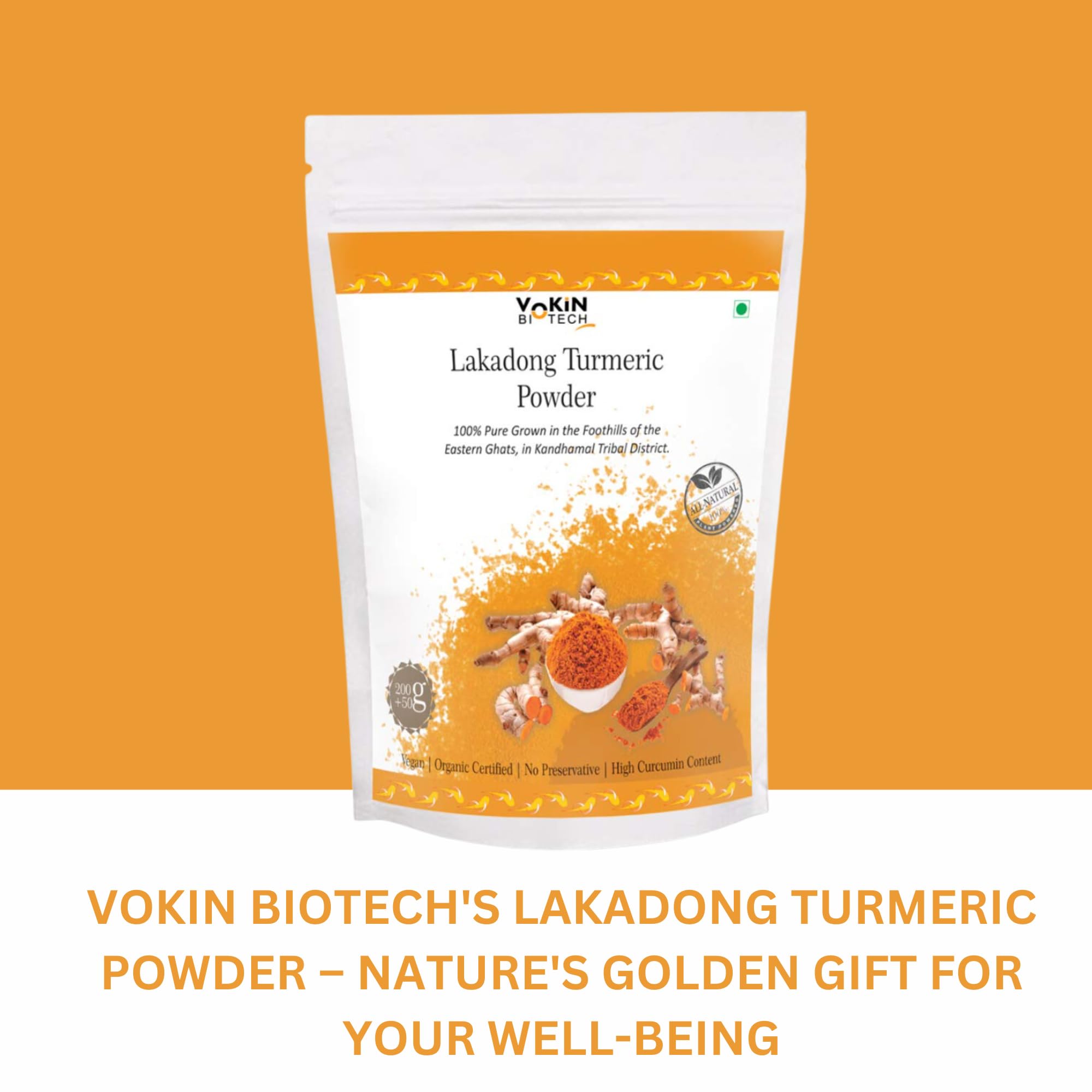 Vokin Biotech Lakadong Turmeric Powder | High Curcumin Content 7-9% Haldi Powder | Immunity Booster | Grocsy