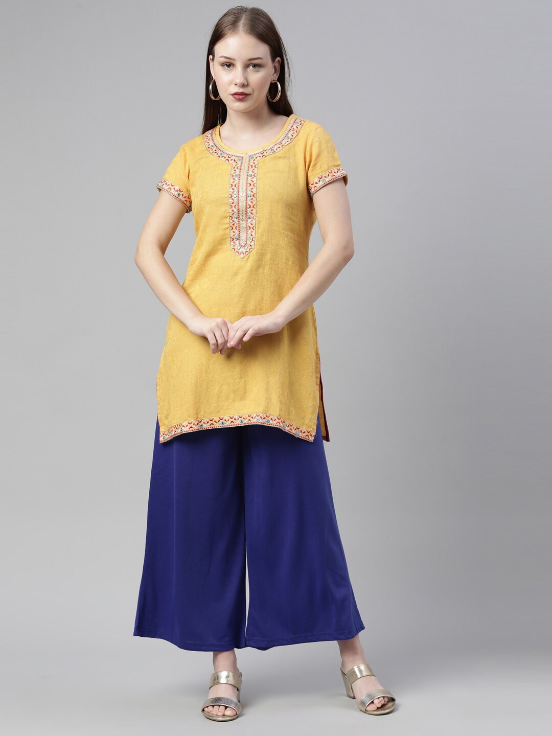 Souchii Navy Blue Knitted Ethnic Palazzos | Grocsy