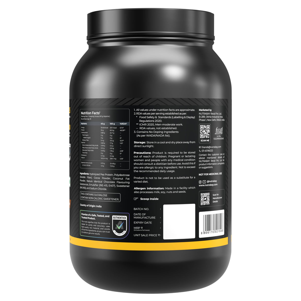 NUTRABAY Gold Hydrolyzed Pea Protein Powder - Rich Chocolate Crème | Grocsy