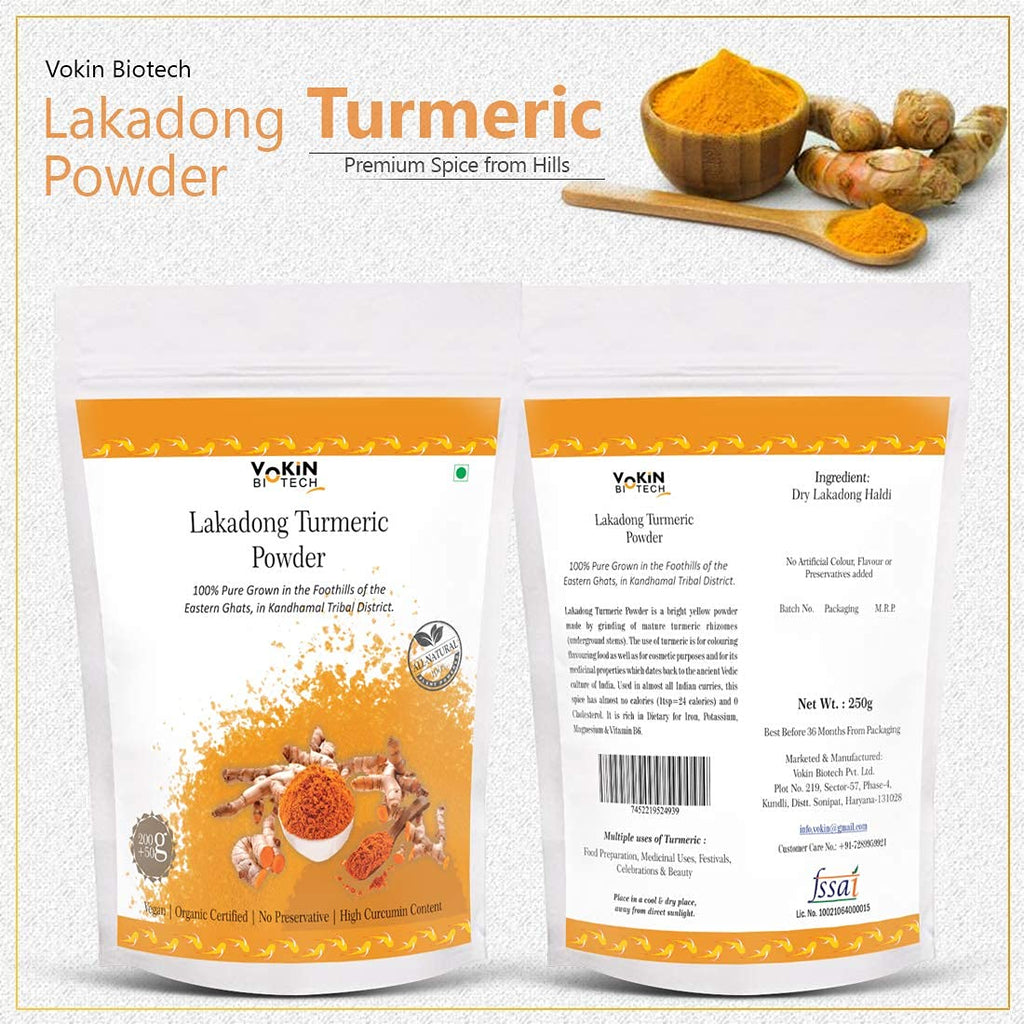 Vokin Biotech Lakadong Turmeric Powder | High Curcumin Content 7-9% Haldi Powder | Immunity Booster | Grocsy