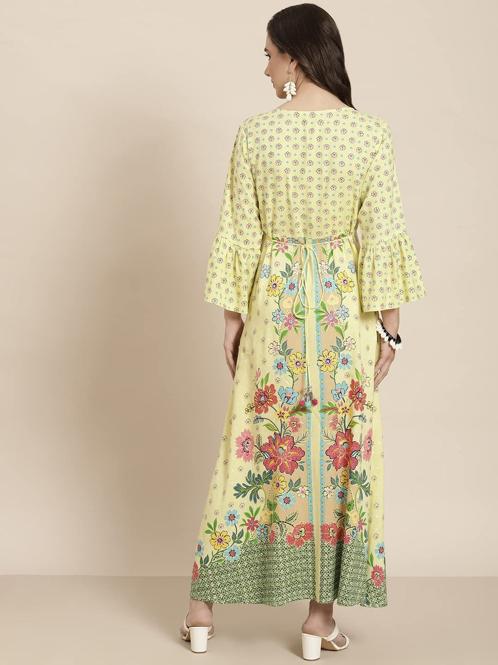 Juniper Women's Lime Floral Printed Rayon Kurta With Buttons Closure At Back | Grocsy