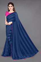 Mirchi Fashion Women'S Georgette Shiny Satin Stripes Laining Pattern Saree | Grocsy