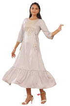 Juniper Women's Grey Zari Embroidered Rayon Dobby Maxi Dress | Grocsy