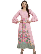 Juniper Women's Pink Floral Printed Rayon Kurta With Buttons Closure At Back | Grocsy