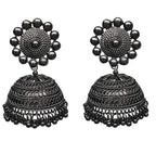 Rhodium-Plated Alloy Black Metallic Jhumki Earrings - The Pari