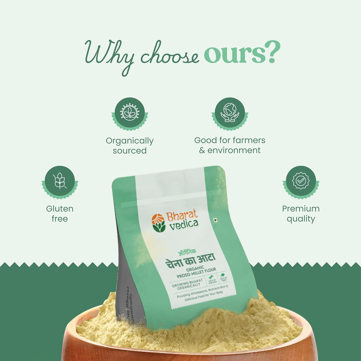 Bharat Vedica Organic Proso Millet Flour - Organic Chena ka Atta | Grocsy