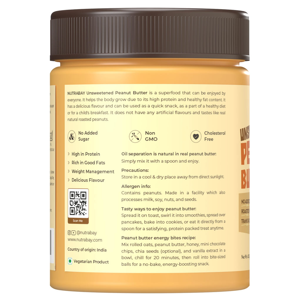 Nutrabay Unsweetened Peanut Butter (Crunchy) | Grocsy