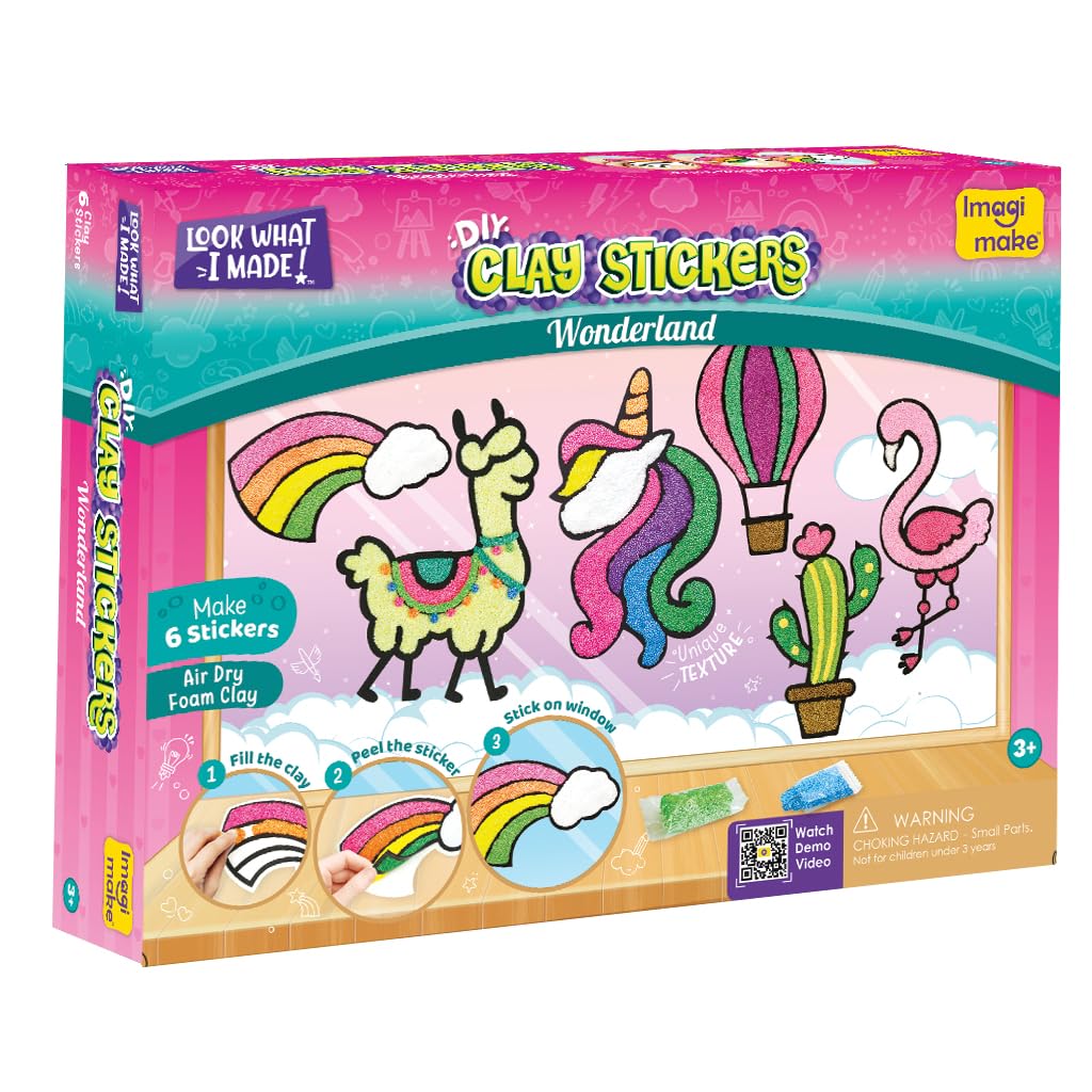 Imagimake Clay Stickers: Wonderland | No Mess Air Dry Foam Clay for Kids, 12 Clay Pouches, 8 Colors, 6 Unique DIY Stickers | Craft Supplies, Travel Toys | Birthday Gifts for Kids Ages 3 4 5 6 7 8 | Grocsy