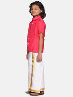 Sethukrishna Boys Rose & White Shirt with Dhoti | Grocsy