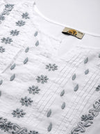 ADA Ethnic Motifs Embroidered Chikankari Cotton Kurta | Grocsy