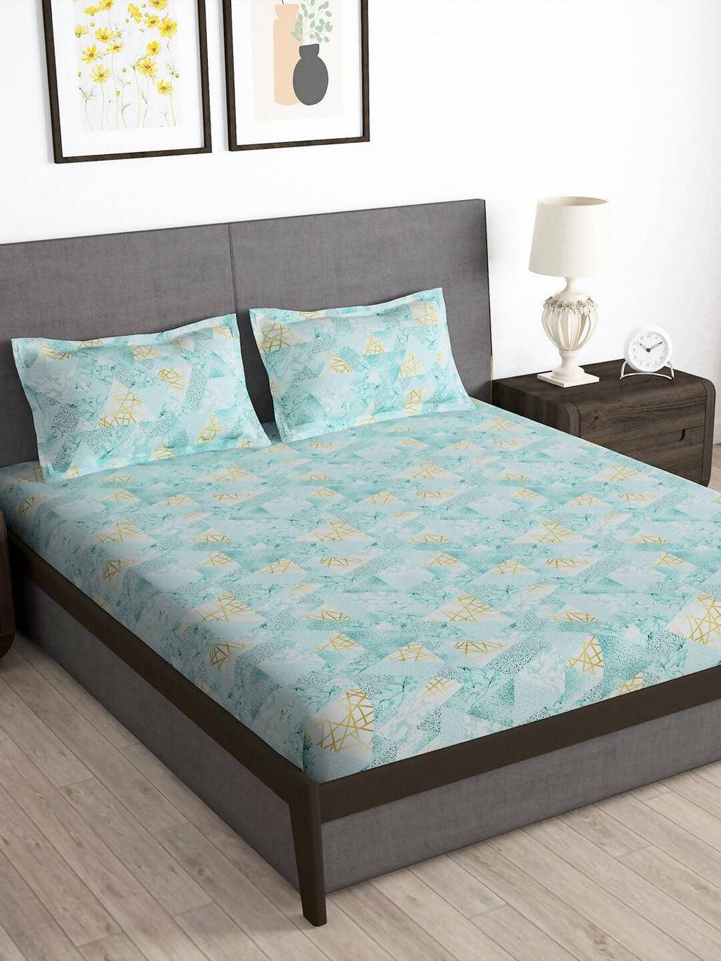 Story@home Blue & Yellow Printed Microfiber 180 TC Bedsheet With Pillow Cover | Grocsy